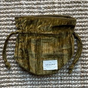 Sezane Olive Green Velvet Cosmetic Bag